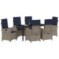 Preview: 7-teiliges Garten-Esszimmer-Set aus grauem Poly-Rattan mit Kissen