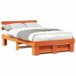 Preview: Bettgestell mit Kopfteil Wachsbraun 135 x 190 cm Massivkiefer