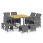 Preview: 9-tlg. Garten-Essgruppe mit Kissen Poly Rattan Grau