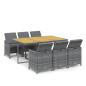Preview: 7-tlg. Garten-Essgruppe mit Kissen Poly Rattan Grau