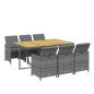 Preview: 7-tlg. Garten-Essgruppe mit Kissen Poly Rattan Grau