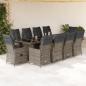 Preview: ARDEBO.de - 11-tlg. Garten-Bistro-Set mit Kissen Grau Poly Rattan