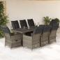 Preview: ARDEBO.de - 9-tlg. Garten-Bistro-Set mit Kissen Grau Poly Rattan