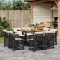 Preview: ARDEBO.de - 9-tlg. Garten-Essgruppe mit Kissen Schwarz Poly Rattan