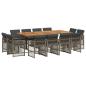 Preview: 13-tlg. Garten-Essgruppe mit Kissen Grau Poly Rattan