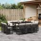Preview: ARDEBO.de - 11-tlg. Garten-Essgruppe mit Kissen Schwarz Poly Rattan