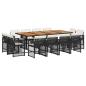 Preview: 13-tlg. Garten-Essgruppe mit Kissen Schwarz Poly Rattan