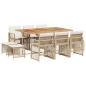 Preview: 11-tlg. Garten-Essgruppe mit Kissen Beige Poly Rattan