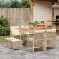 Preview: ARDEBO.de - 9-tlg. Garten-Essgruppe mit Kissen Beige Poly Rattan