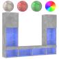 Preview: 5-tlg. Wohnwand mit LED-Beleuchtung Betongrau Holzwerkstoff