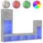 Preview: 4-tlg. Wohnwand mit LED-Beleuchtung Betongrau Holzwerkstoff