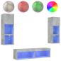 Preview: 6-tlg. Wohnwand mit LED-Beleuchtung Betongrau Holzwerkstoff