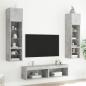 Preview: 6-tlg. Wohnwand mit LED-Beleuchtung Betongrau Holzwerkstoff