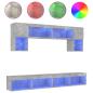 Preview: 6-tlg. Wohnwand mit LED-Beleuchtung Betongrau Holzwerkstoff
