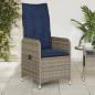 Preview: ARDEBO.de - Gartensessel Verstellbar mit Kissen Grau Poly Rattan