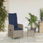 Preview: Gartensessel Verstellbar mit Kissen Grau Poly Rattan