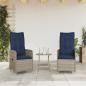 Preview: Gartenstühle Verstellbar 2 Stk. mit Tisch Grau Poly Rattan