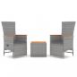 Preview: ARDEBO.de - 3-tlg. Garten-Lounge-Set Grau Poly Rattan & Massivholz Akazie