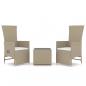 Preview: 3-tlg. Garten-Lounge-Set Beige Poly Rattan & Stahl
