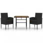 Preview: ARDEBO.de - 3-tlg. Garten-Essgruppe Poly Rattan Schwarz