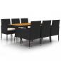Preview: 7-tlg. Garten-Essgruppe Poly Rattan Schwarz