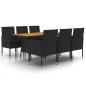 Preview: 7-tlg. Garten-Essgruppe Poly Rattan Schwarz