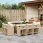 Preview: ARDEBO.de - 11-tlg. Garten-Essgruppe mit Kissen Beige Poly Rattan