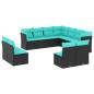 Preview: 11-teiliges Gartensofa-Set mit Kissen, schwarzes Polyrattan