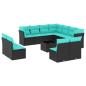 Preview: 12-teiliges Gartensofa-Set mit Kissen, schwarzes Polyrattan