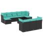 Preview: 11-teiliges Gartensofa-Set mit Kissen, schwarzes Polyrattan