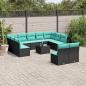 Preview: ARDEBO.de - 12-teiliges Gartensofa-Set mit Kissen, schwarzes Polyrattan