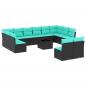 Preview: 13-teiliges Gartensofa-Set mit Kissen, schwarzes Polyrattan
