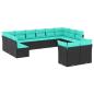 Preview: 12-teiliges Gartensofa-Set mit Kissen, schwarzes Polyrattan