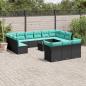Preview: ARDEBO.de - 14-teiliges Gartensofa-Set mit Kissen, schwarzes Polyrattan