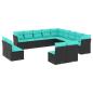 Preview: 13-teiliges Gartensofa-Set mit Kissen, schwarzes Polyrattan