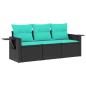 Preview: 3-teiliges Gartensofa-Set mit Kissen, schwarzes Polyrattan