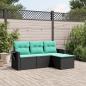 Preview: ARDEBO.de - 4-teiliges Gartensofa-Set mit Kissen, schwarzes Polyrattan