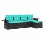 Preview: 5-teiliges Gartensofa-Set mit Kissen, schwarzes Polyrattan