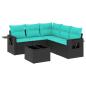 Preview: 6-teiliges Gartensofa-Set mit Kissen, schwarzes Polyrattan