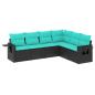 Preview: 6-teiliges Gartensofa-Set mit Kissen, schwarzes Polyrattan