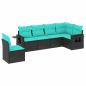 Preview: 6-teiliges Gartensofa-Set mit Kissen, schwarzes Polyrattan