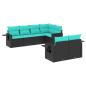 Preview: 7-teiliges Gartensofa-Set mit Kissen, schwarzes Polyrattan