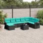 Preview: ARDEBO.de - 9-teiliges Gartensofa-Set mit Kissen, schwarzes Polyrattan