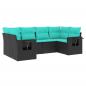 Preview: 6-teiliges Gartensofa-Set mit Kissen, schwarzes Polyrattan