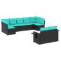 Preview: 9-teiliges Gartensofa-Set mit Kissen, schwarzes Polyrattan