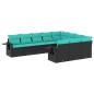 Preview: 10-teiliges Gartensofa-Set mit Kissen, schwarzes Polyrattan