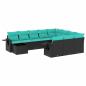 Preview: 11-teiliges Gartensofa-Set mit Kissen, schwarzes Polyrattan