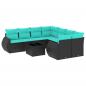 Preview: 9-teiliges Gartensofa-Set mit Kissen, schwarzes Polyrattan