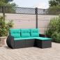Preview: ARDEBO.de - 4-teiliges Gartensofa-Set mit Kissen, schwarzes Polyrattan