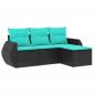 Preview: 4-teiliges Gartensofa-Set mit Kissen, schwarzes Polyrattan